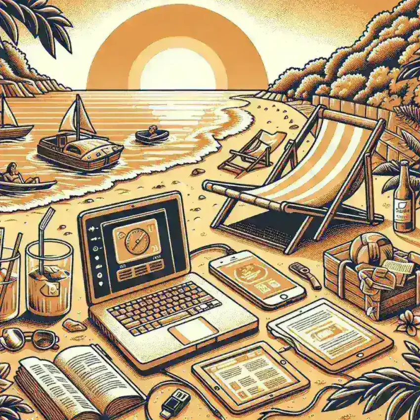"Person enjoying a summer outdoor setting while practicing digital wellbeing techniques, such as reading a book and meditating, during an internet detox."