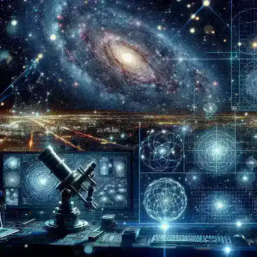"AI technology in astronomy: Visual representation of advanced tools reconstructing lost starlight from faint galaxies, showcasing intricate data analysis and astrophysical discoveries."
